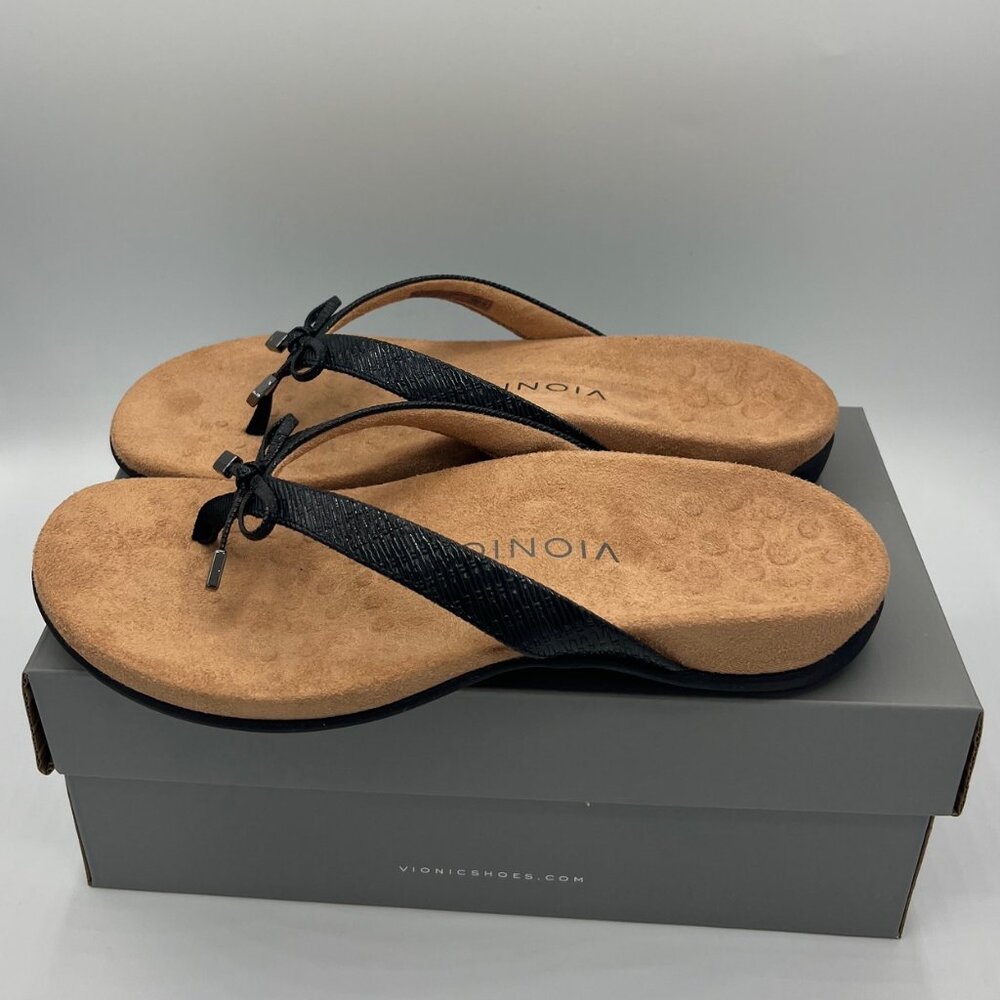 Brand New Vionic Bella Flip-Flop in Woven BLACK Size 7